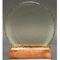 Olive Green Circle of Excellence Award Plate w/Wood Base - Recycled Glass